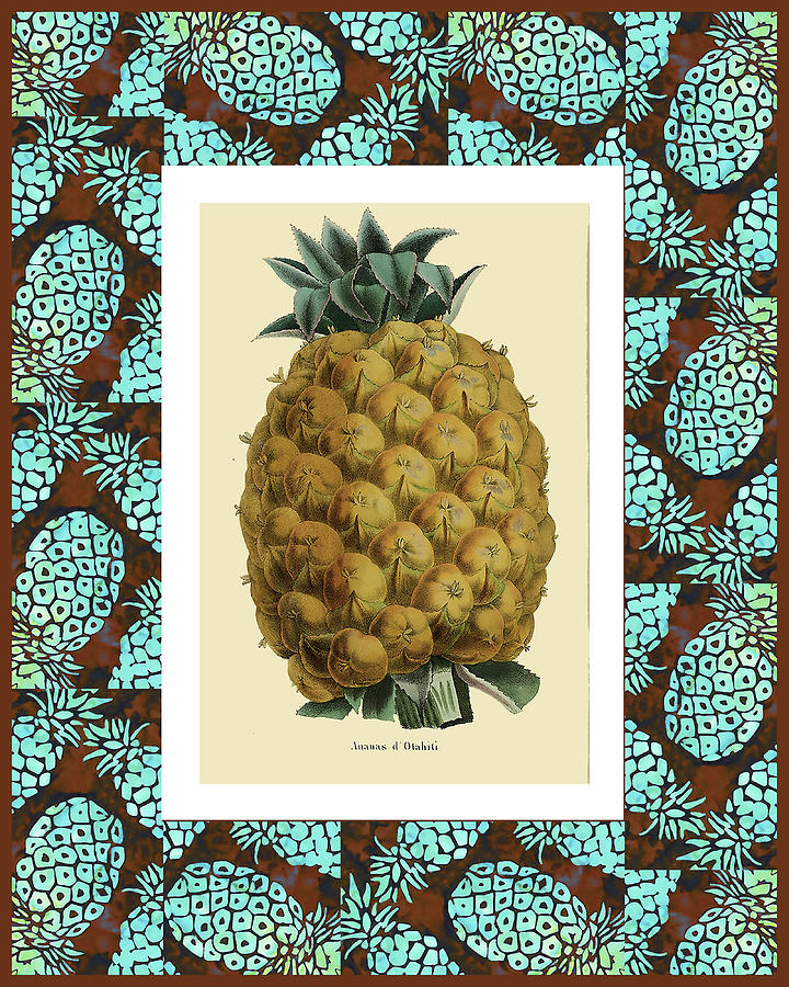 Pineapple and Batik Frame Painting by Lorena Cassady