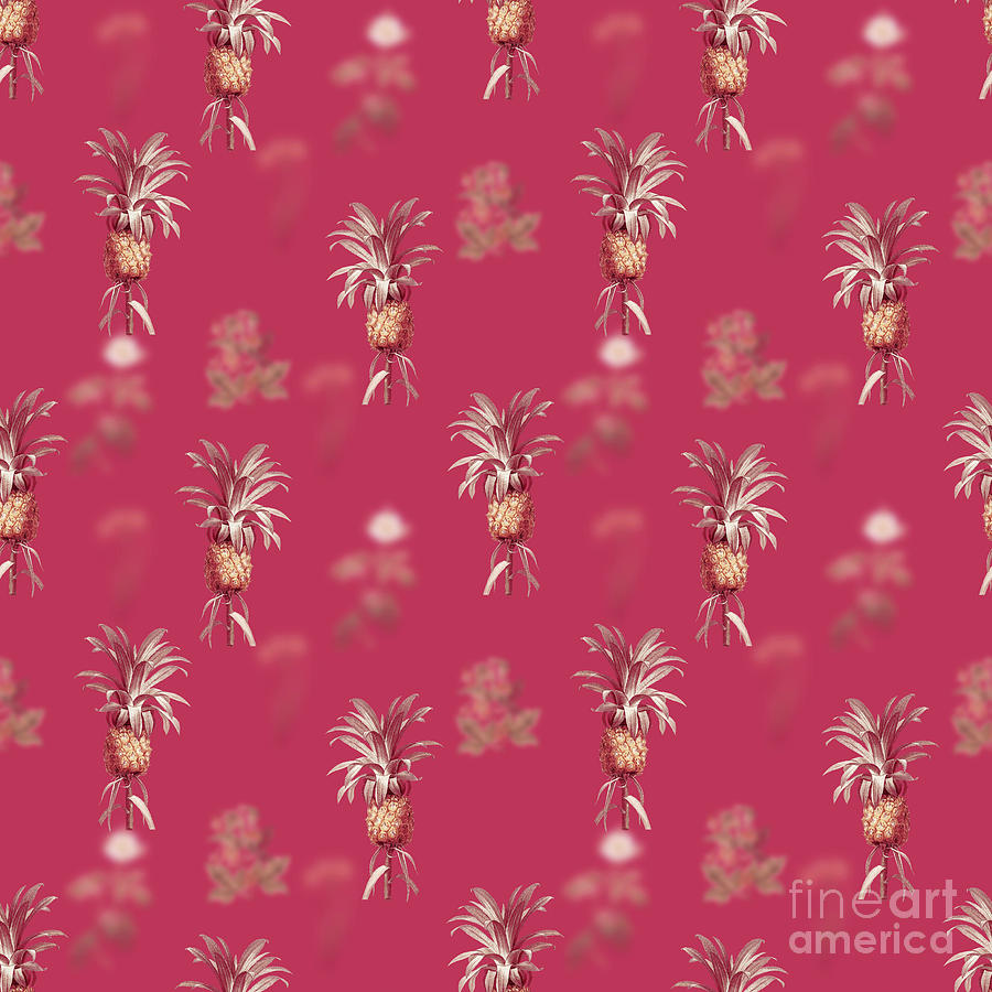 Pineapple Botanical Seamless Pattern In Viva Magenta N.0932 Mixed Media