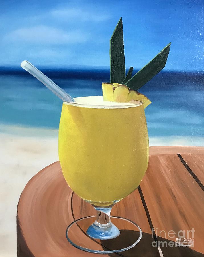 Pineapple Cocktail on the Beach Painting by Damian Jacobs | Pixels