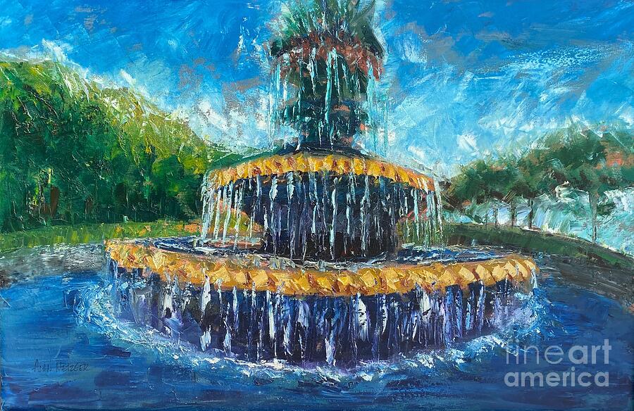 Pineapple Fountain Painting by Alan Metzger