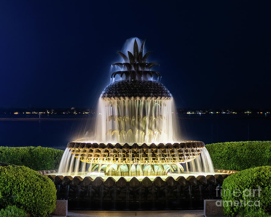 Pineapple Fountain at Night Photograph by Charles Hite