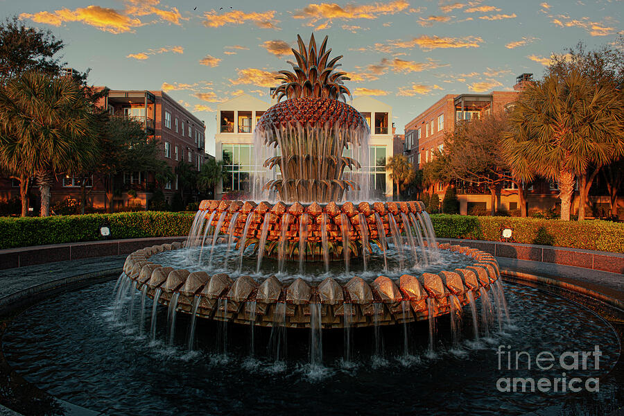 Pineapple Fountain - Charleston Symbol of Hospitality - Waterfront Park Photograph by Dale Powell