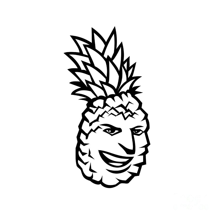 Pineapple Fruit or Ananas Comosus Happy Smiling Grinning Mascot Black ...