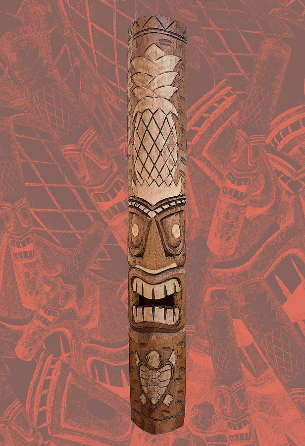 Pineapple Tiki Mask Red Sketch Photograph by Anthony Jones