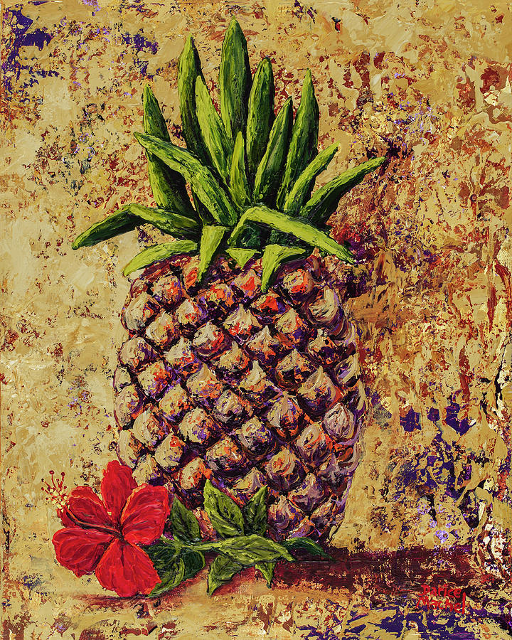 Pineapple With Red Hibiscus Painting by Darice Machel McGuire