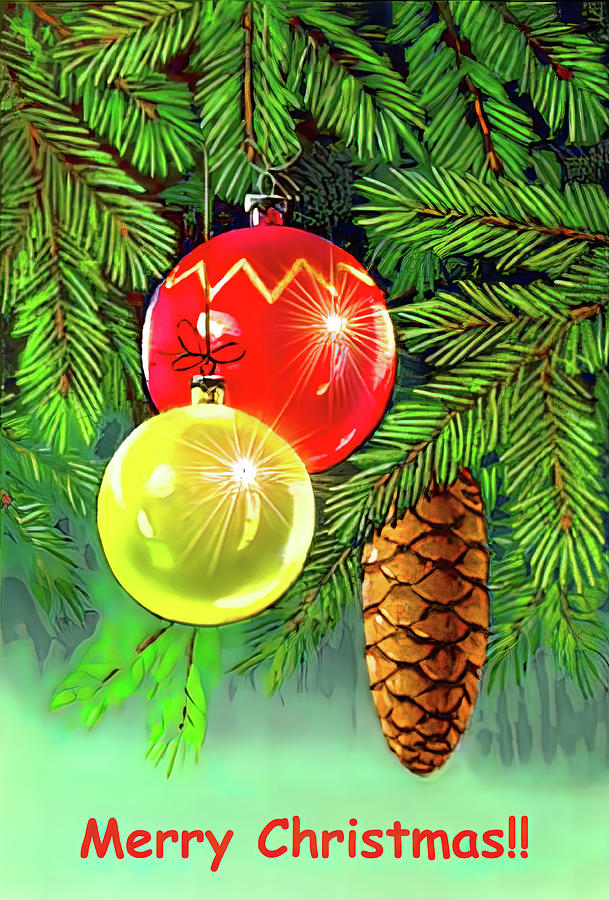 Pinecone and Christmas Ornaments TEXT Photograph by Unknown