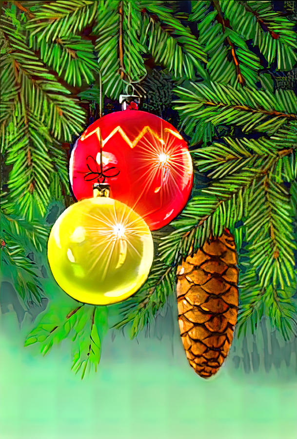 Pinecone and Christmas Ornaments Photograph by Unknown