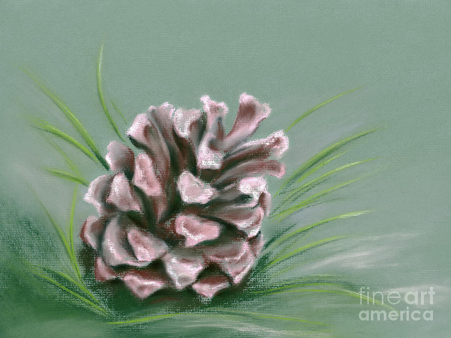 Pinecone Impression Pink and Green Painting by MM Anderson
