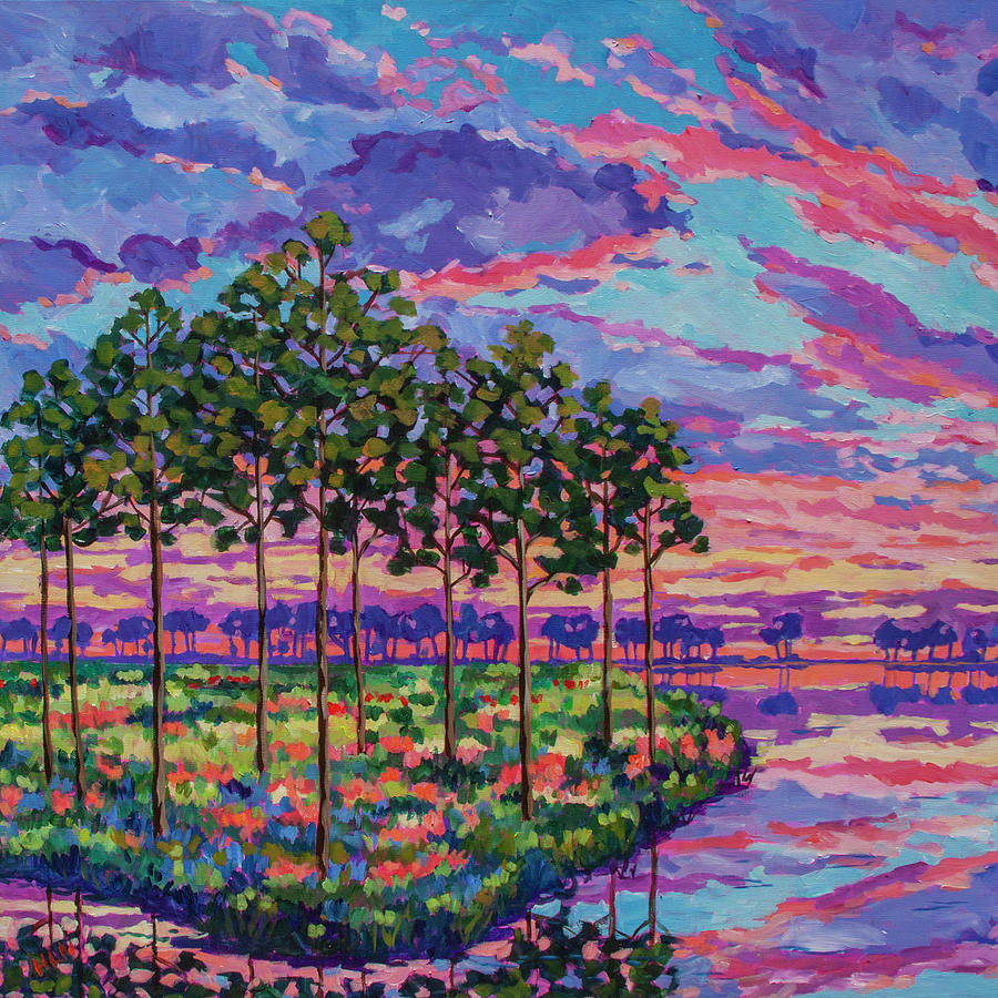 Pines at Sunset- Left Panel Painting by Heather Nagy