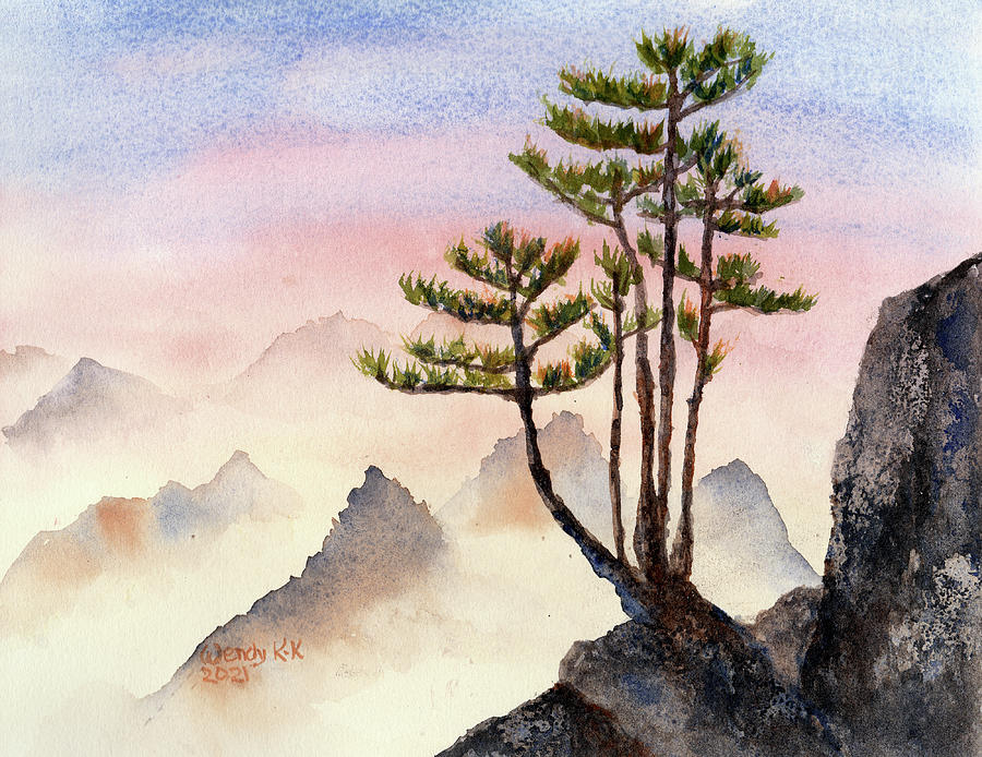 Pines in the Mist Painting by Wendy Keeney-Kennicutt