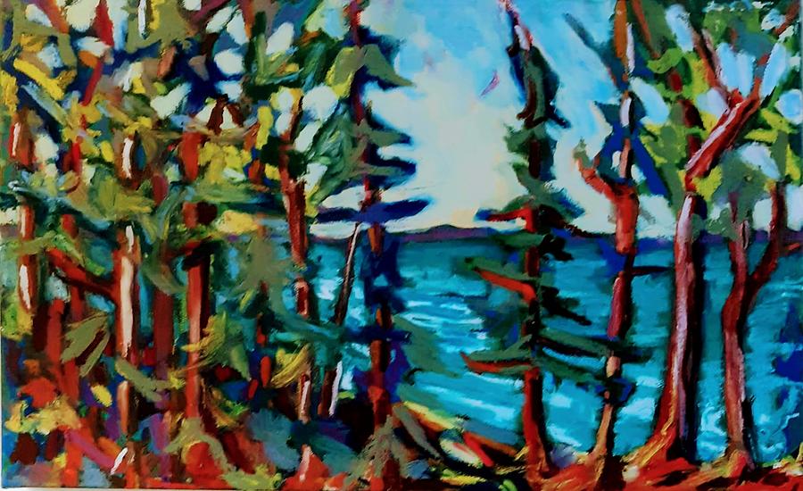 Pines Trees on the Straits of Mackinac Painting by Marysue Ryan