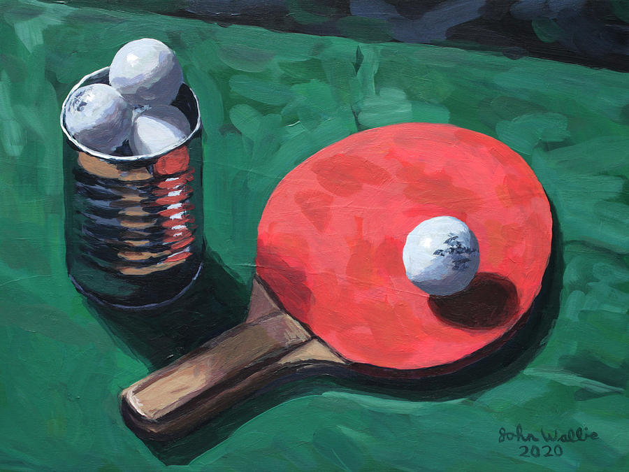 Ping Pong Balls and Paddle Painting by John Wallie