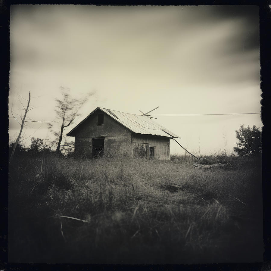 Black And White Digital Art - Pinhole Image of Abandoned Barn by YoPedro