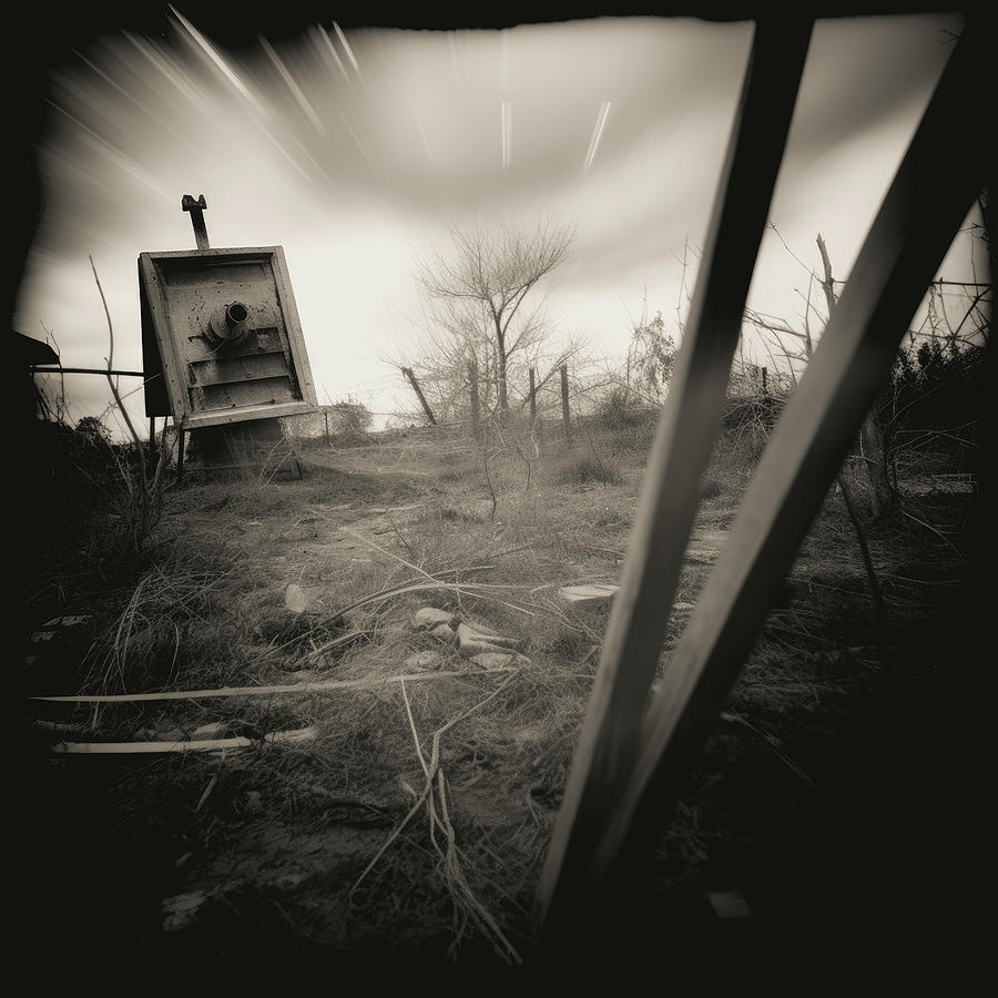 Black And White Digital Art - Pinhole Image of Mystery Junk in Yard by YoPedro