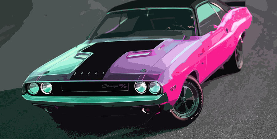 Car Digital Art - Pink 1970 Dodge Challenger RT by Thespeedart