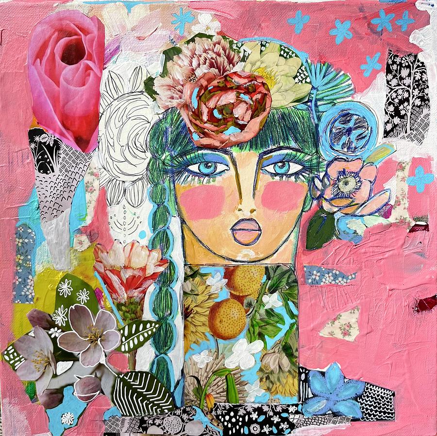 Pink Abstract Face Mixed Media by Rosalina Bojadschijew