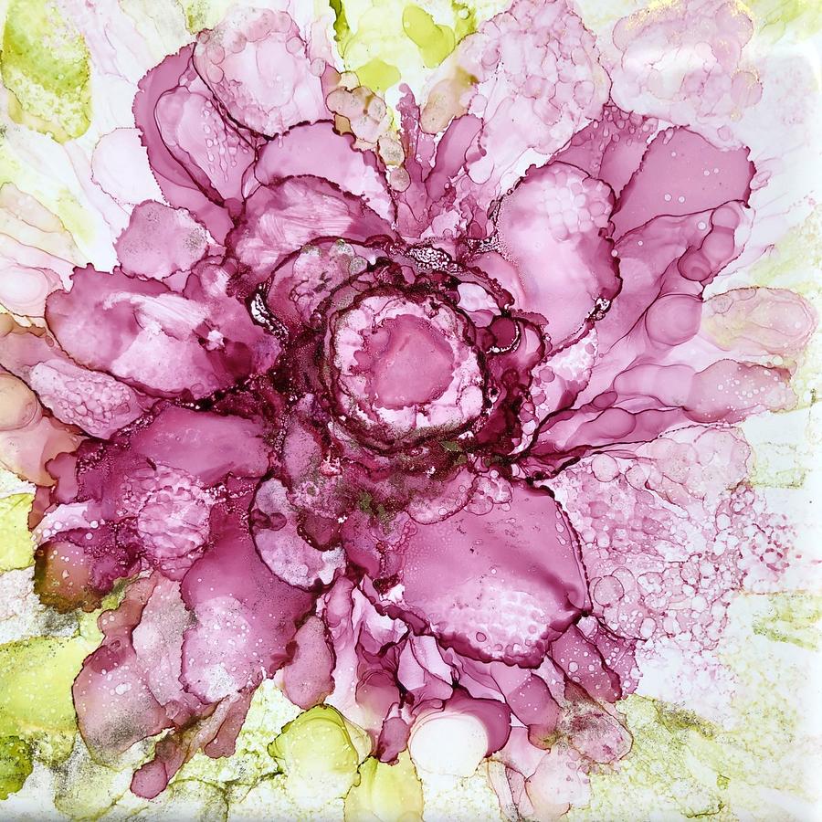 Pink Abstract Flower Painting by Rachelle Stracke