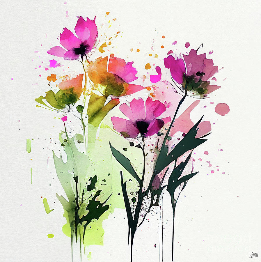 Pink Abstract Flowers Watercolor Style 3 Digital Art by Laura's ...