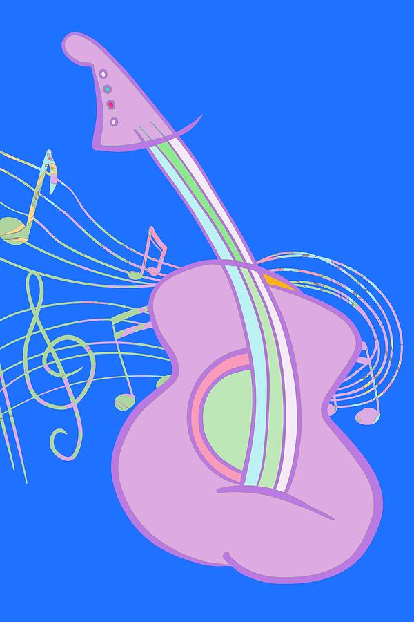 Pink Abstract Guitar on Blue Digital Art by Pamela Williams