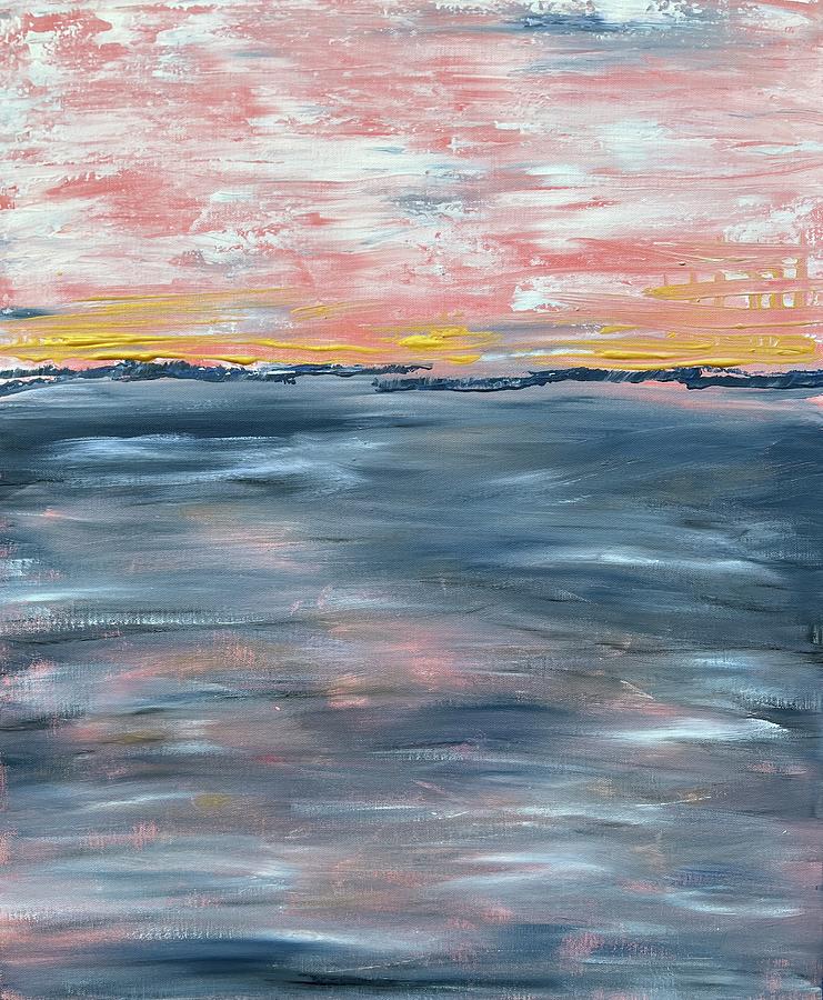 Beach Decor Painting - Pink and Blue Abstract by Natalia Ciriaco