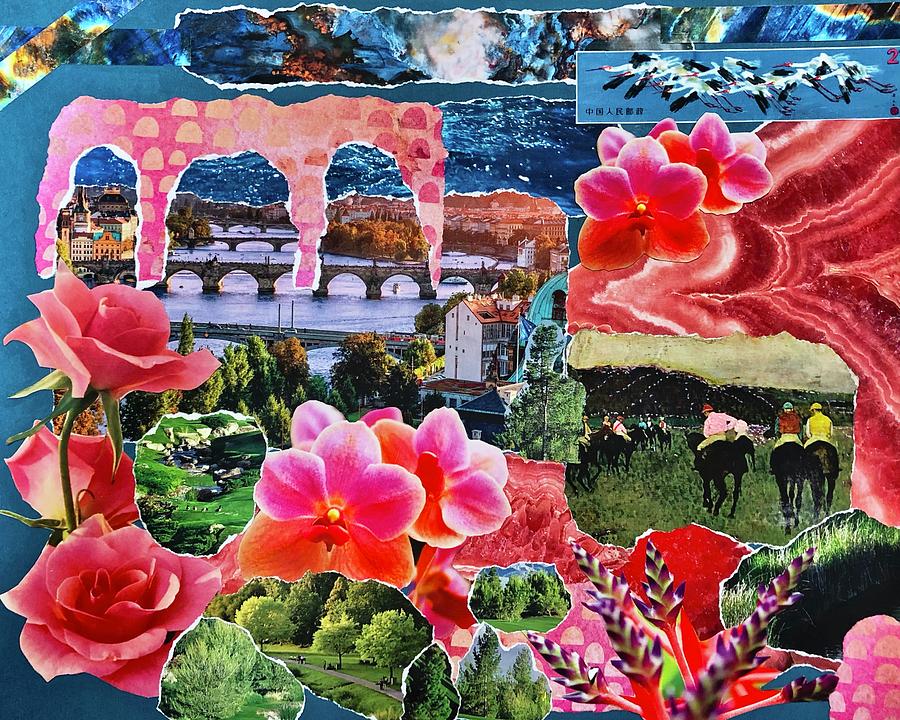 Pink and Blue Collage Mixed Media by Kirsten Giving