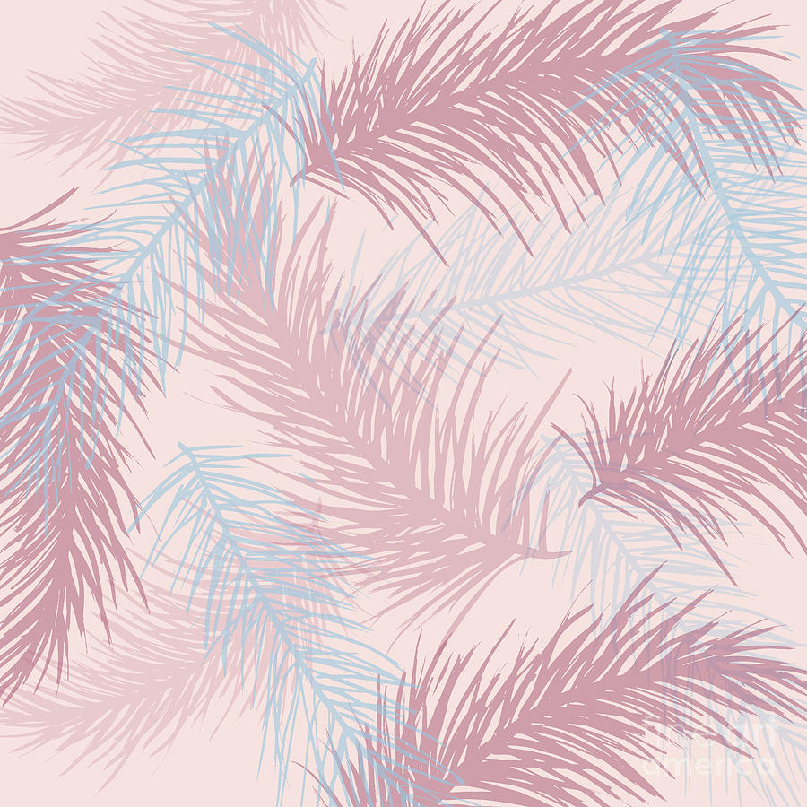Pink and Blue Palm Tree Leaves Surface Pattern Design Original Mixed Media Art  Painting by Megan Aroon
