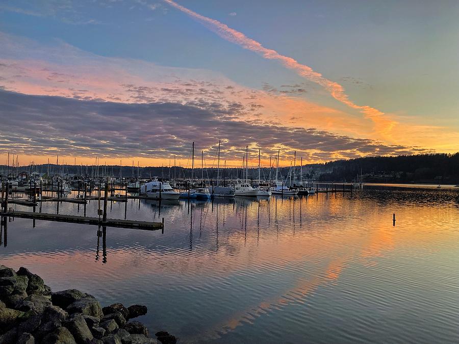Pink and Purple Winter Sunset over Port of Poulsbo 2 Photograph by Jerry Abbott