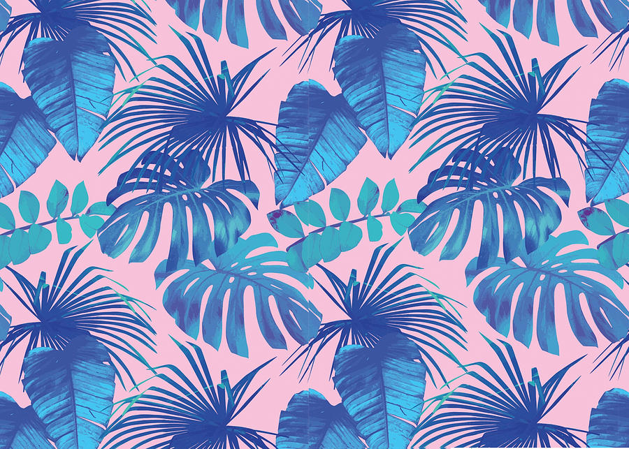 Pink and blue Tropical Foliage Digital Art by Johnnie Art - Fine Art ...