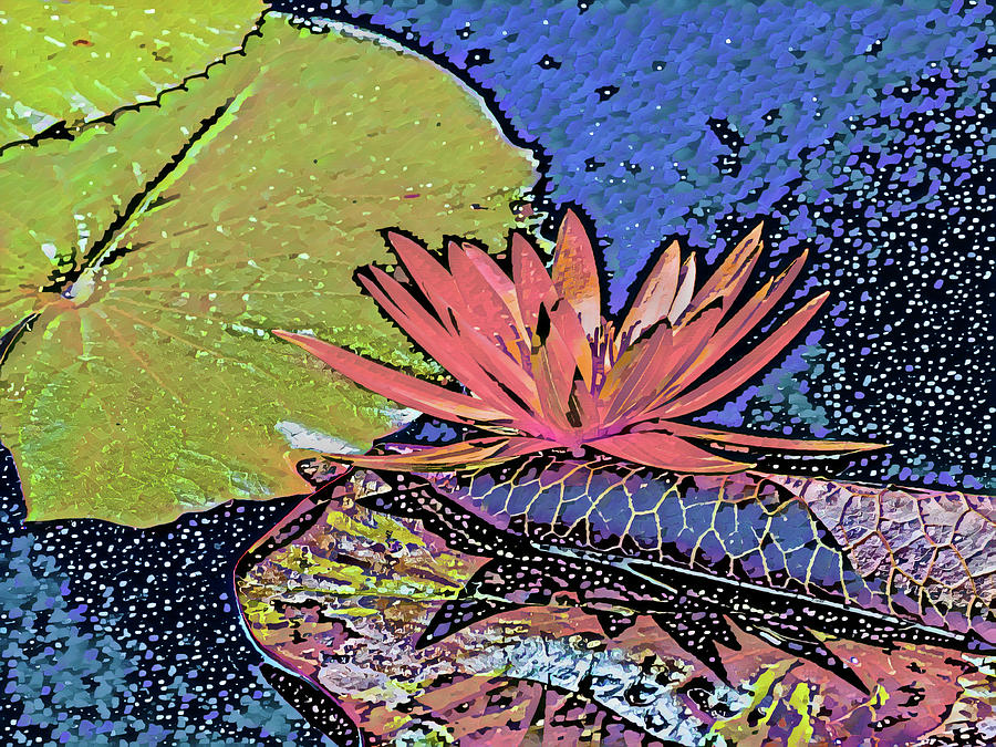 Pink and Blue Water Lily Abstract  Digital Art by Marianne Campolongo