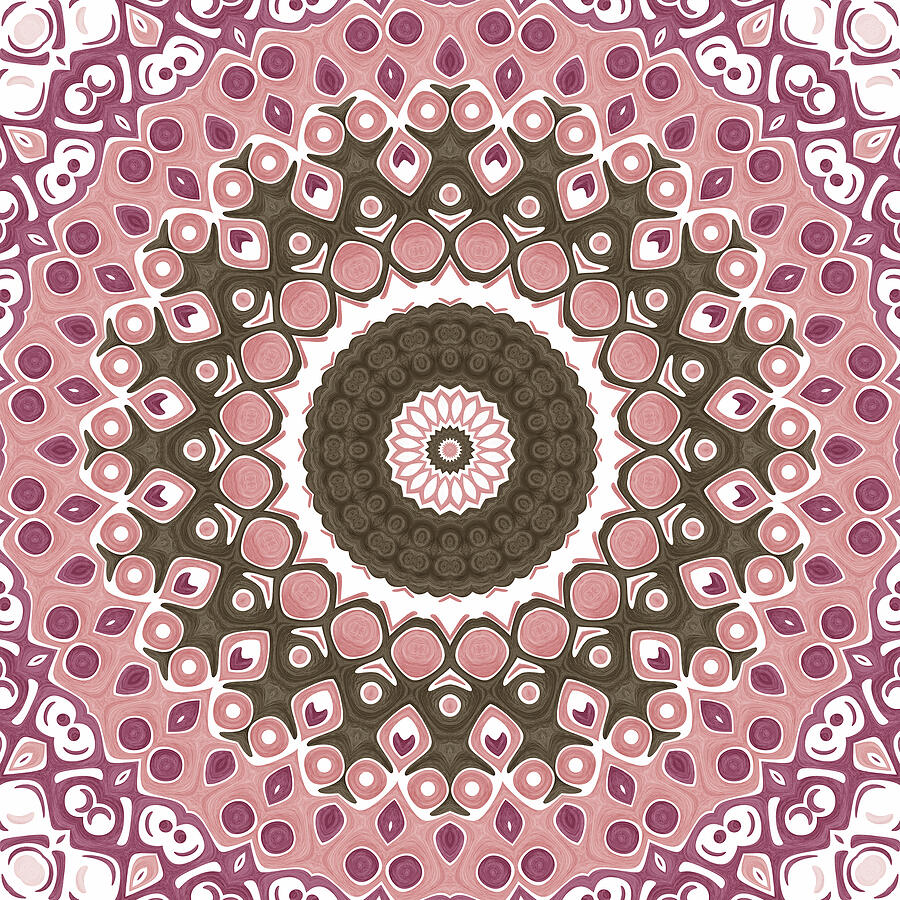 Pink and Brown Mandala Kaleidoscope Medallion Flower Digital Art by Mercury McCutcheon