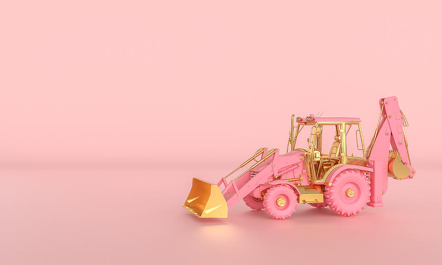 Transportation Photograph - Pink And Gold Excavator On A Pink Background.  by Gualtiero Boffi
