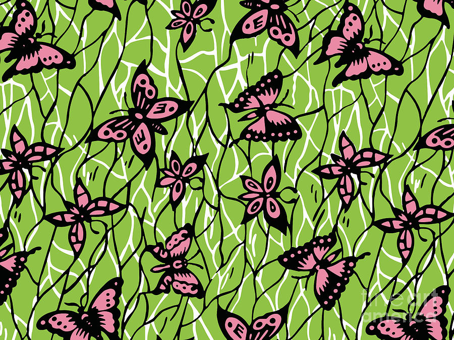 Pink And Green Alternative Ankara Butterflies Print Digital Art by Scheme Of Things Graphics
