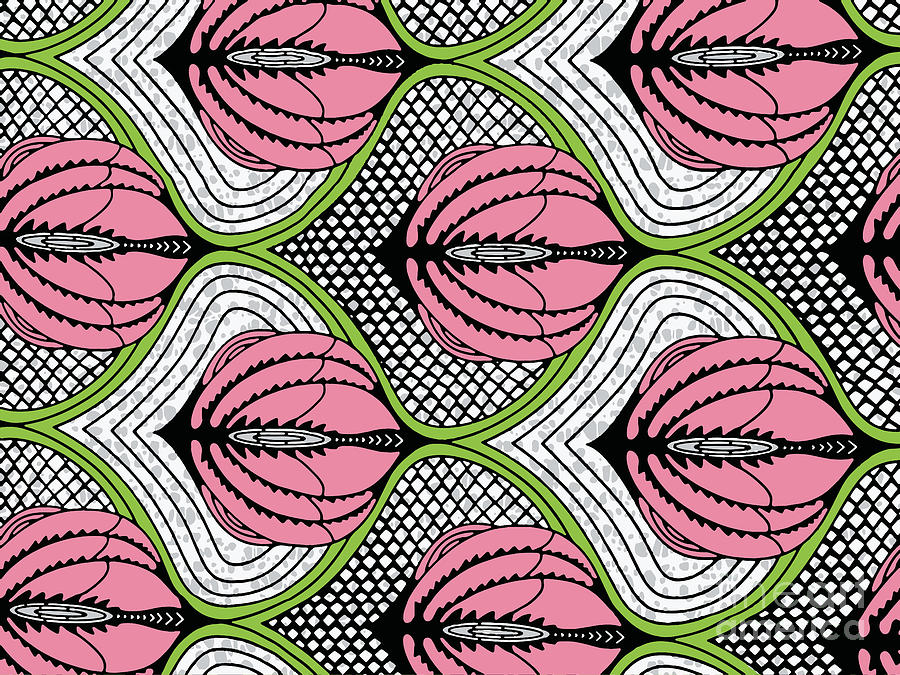 Pink And Green Alternative Ankara Feathers Print Digital Art by Scheme Of Things Graphics