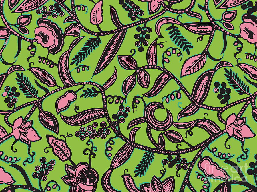 Pink And Green Alternative Ankara Foliage Alternative Print Digital Art by Scheme Of Things Graphics