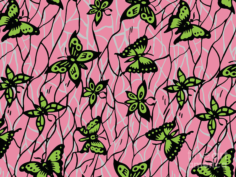 Pink And Green Ankara Butterflies Print Digital Art by Scheme Of Things Graphics
