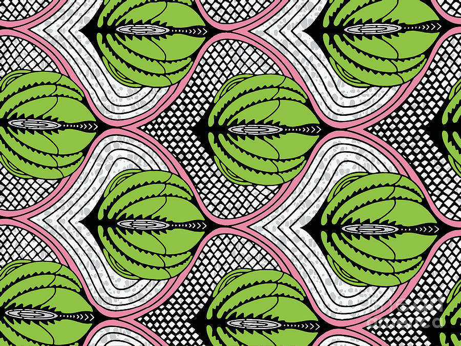 Pink And Green Ankara Feathers Print Digital Art by Scheme Of Things Graphics