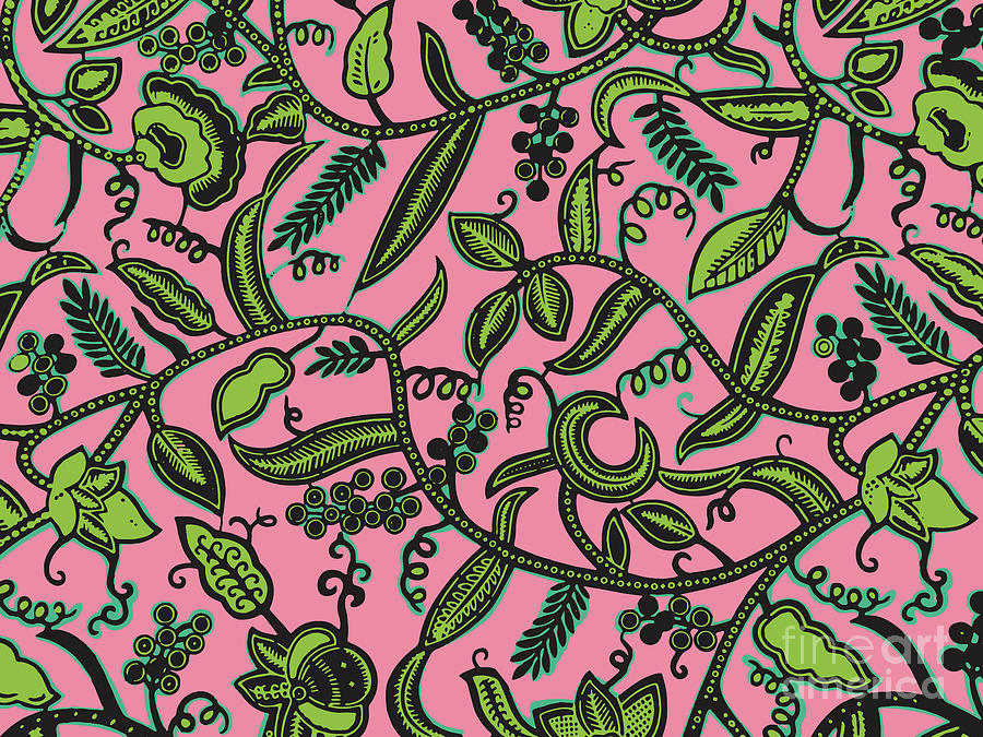 Pink And Green Ankara Foliage Print Digital Art by Scheme Of Things Graphics