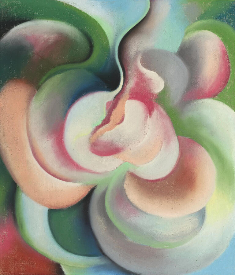 Pink and green - Colorful modernist abstract painting Painting by Georgia OKeeffe