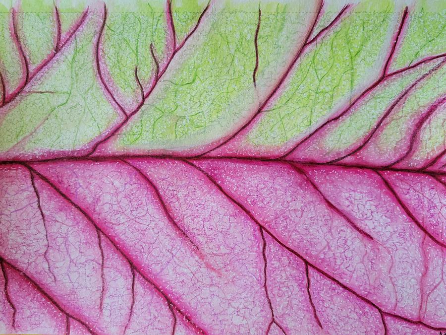 Pink and Green Leaf Painting by Monica Habib