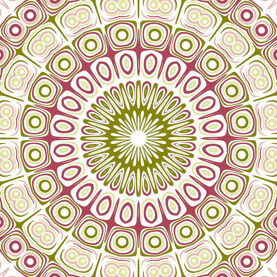 Pink and Green Mandala Kaleidoscope Medallion Flower Digital Art by Mercury McCutcheon