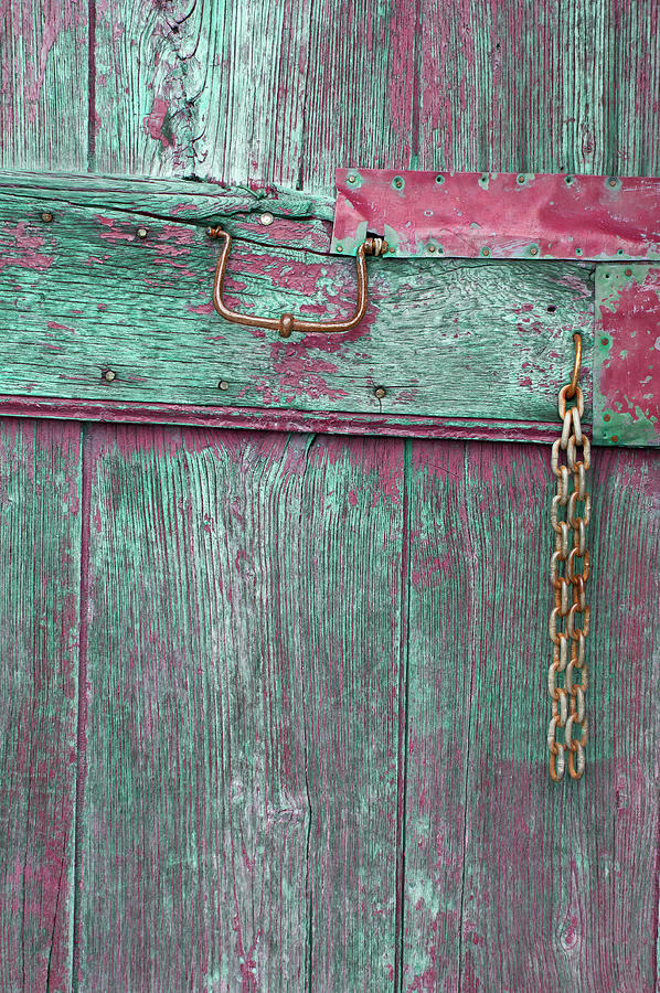 Rustic Pink and Seafoam Green Door Photograph by Denise Strahm