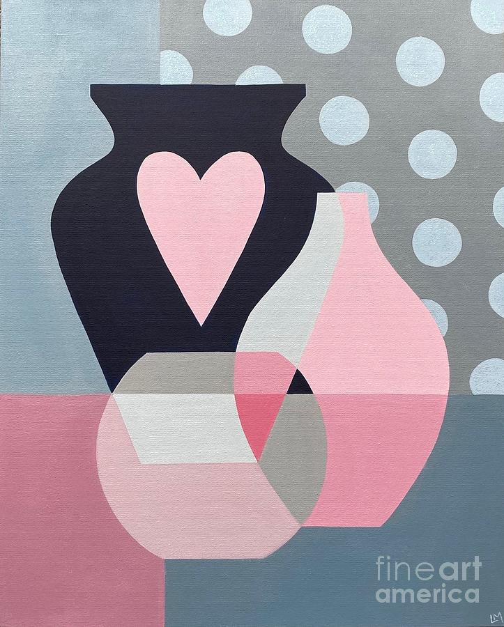 Pink and Navy Vases with Polka Dots by Louise MACINTOSH-WATSON