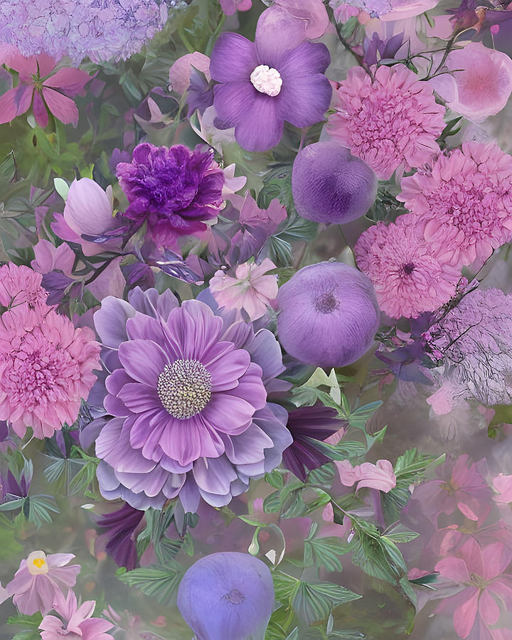 Pink and Purple Flowers v2 Digital Art by Cindys Creative Corner