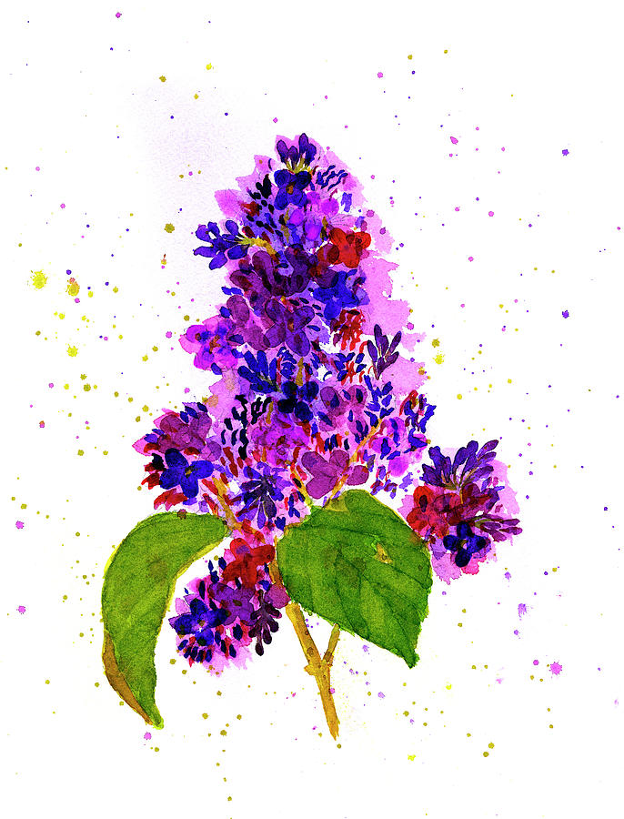 Pink and Purple Lilac Branch in Bloom  Painting by Deborah League