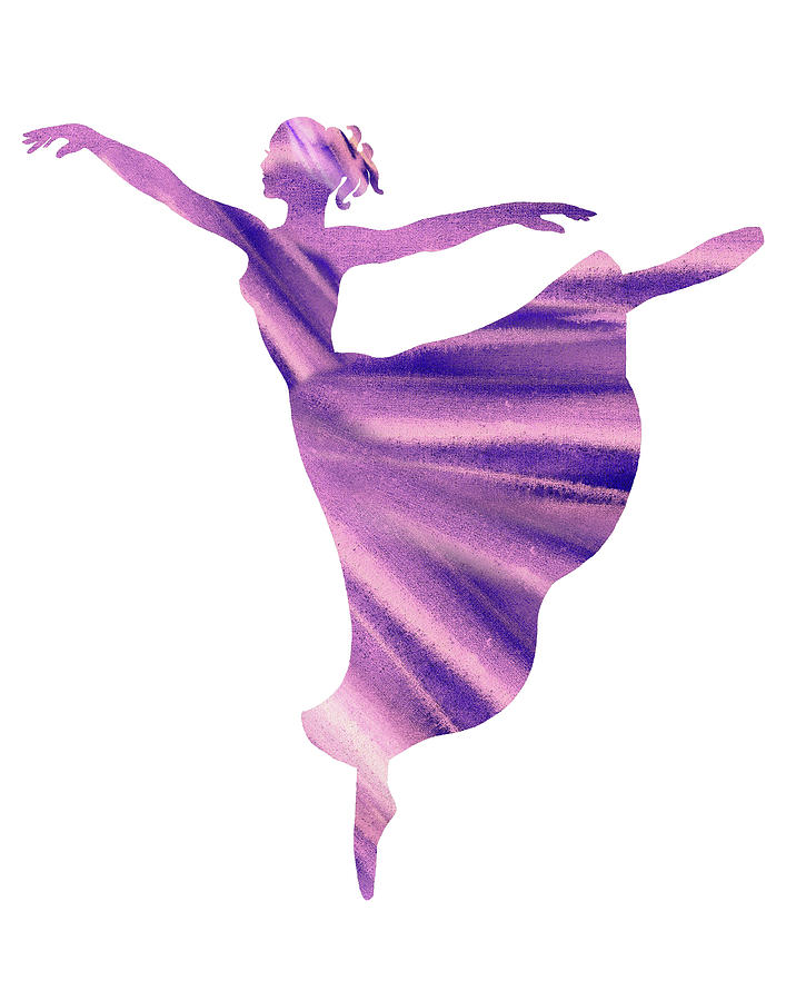 Pink And Purple Watercolor Silhouette Of Dancing Ballerina  Painting by Irina Sztukowski