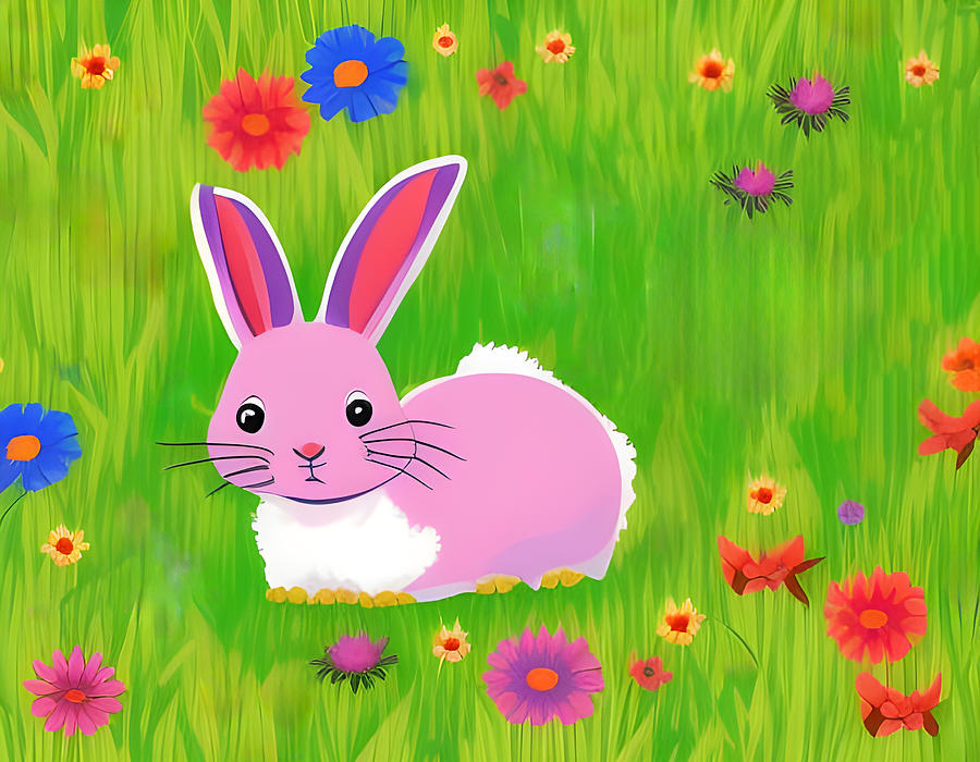 Pink and White Bunny Digital Art by Jill Nightingale