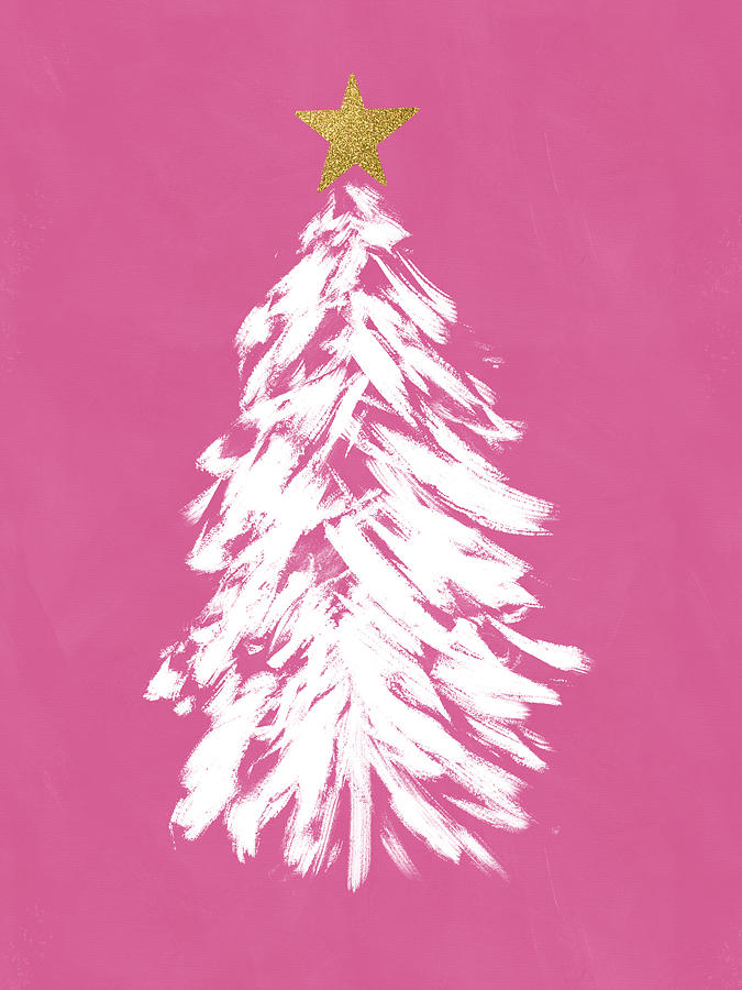 Pink and White Christmas Tree- Art by Linda Woods Mixed Media by Linda Woods