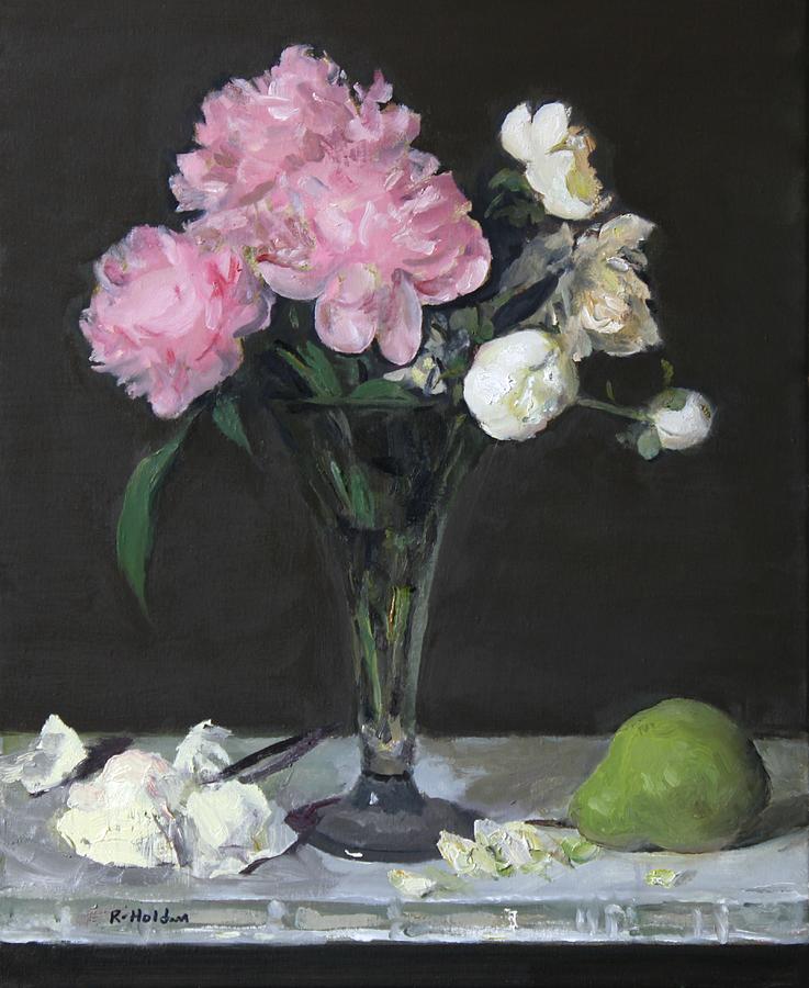 Pink and White Peonies with a Pear Painting by Robert Holden - Fine Art ...