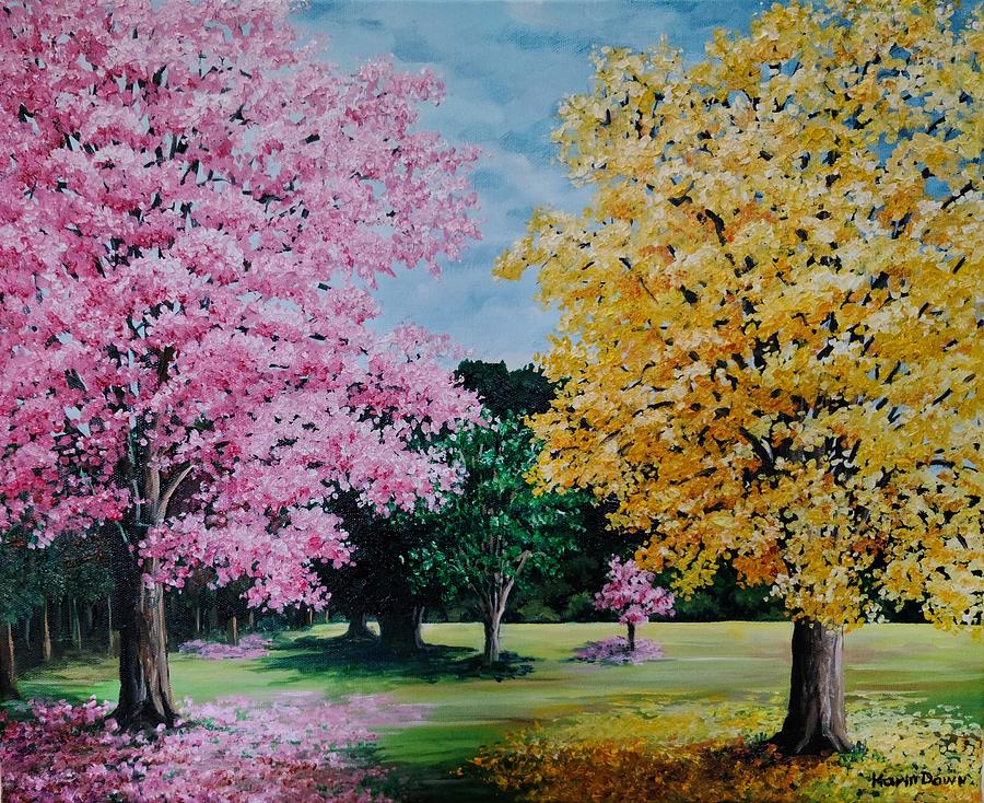 Pink And Yellow Puoi  Painting by Karin  Dawn Kelshall- Best