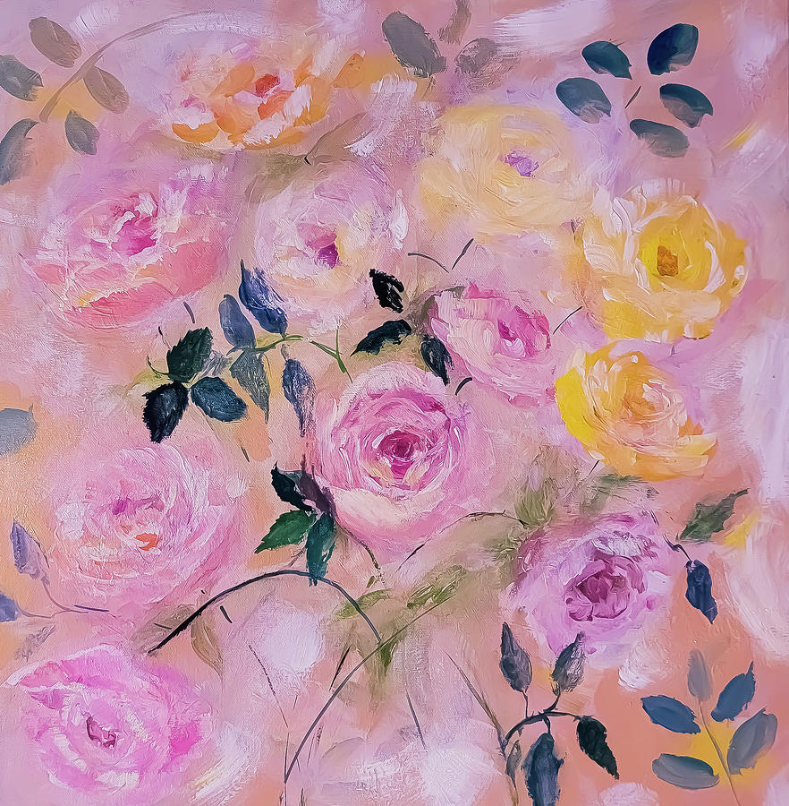 Pink And Yellow Roses Symbolize Friendship Painting by Lisa Kaiser